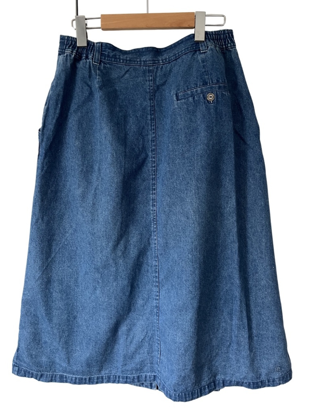 Vintage 90s Denim Midi Skirt | Button Front | A-Line - Picture 4 of 9